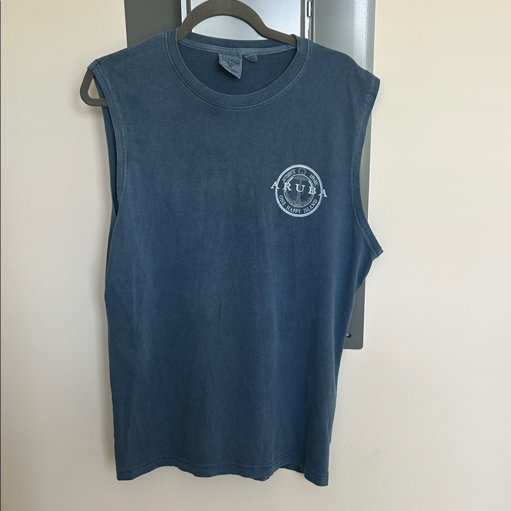 Blue Sleeveless Graphic Tee